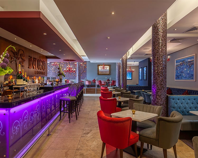 Indigo Lounge set up for a wedding at Clontarf Castle Wedding Venue in Dublin.